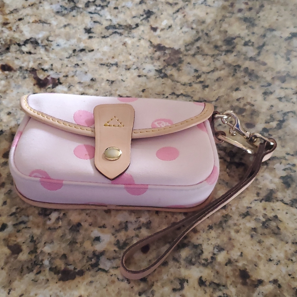 Pink polka dot Dooney & Bourke canvas wristlet